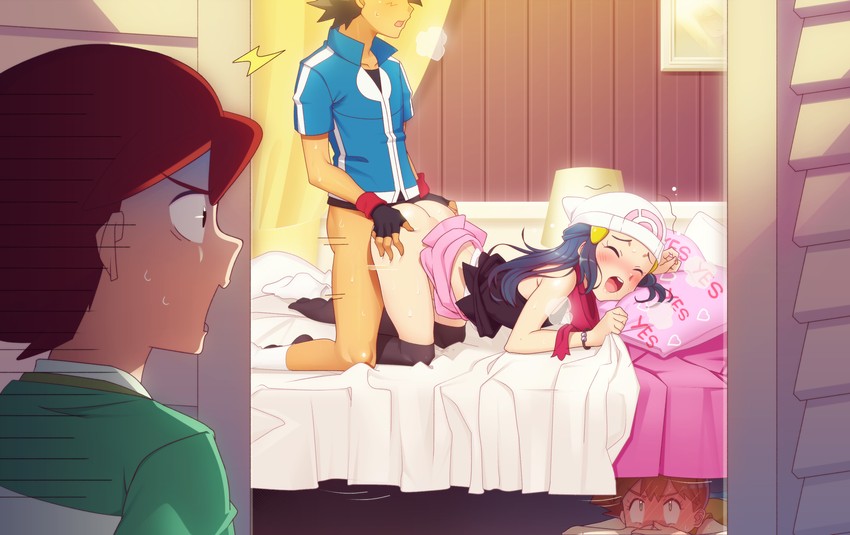 dawn, ash ketchum, misty, and kenny (pokemon and 1 more) drawn by gazing_eye