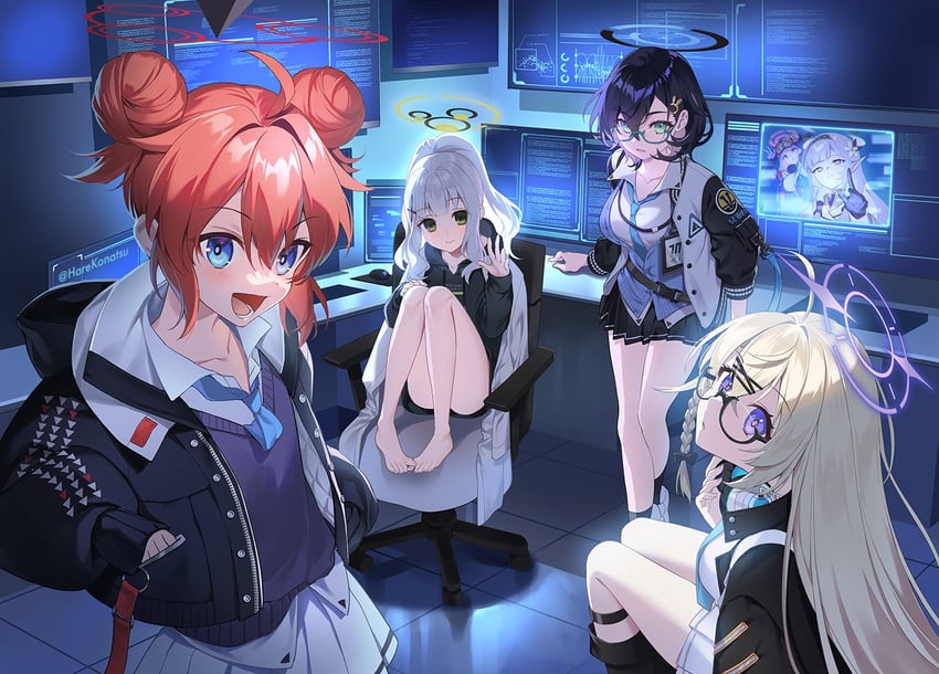 himari, eimi, maki, hare, chihiro, and 1 more (blue archive) drawn by konatsu_hare