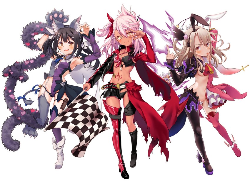 illyasviel von einzbern, chloe von einzbern, miyu edelfelt, prisma illya, and testament (fate and 1 more) drawn by boshi_(a-ieba)