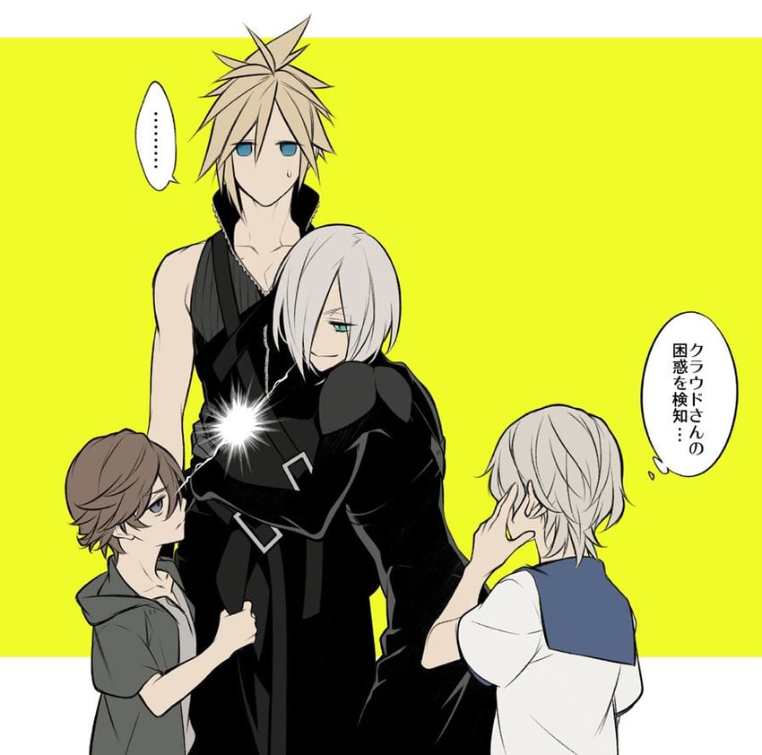 cloud strife, kadaj, denzel, and chadley (final fantasy and 3 more) drawn by kiki_lala