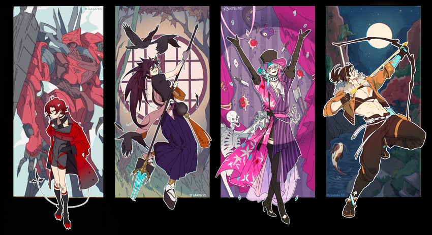 gavis bettel, machina x flayon, banzoin hakka, josuiji shinri, phantom, and 1 more (holostars and 1 more) drawn by screetuber