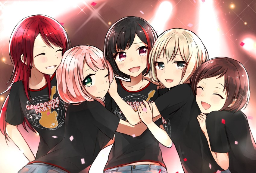 mitake ran, aoba moca, uehara himari, udagawa tomoe, and hazawa tsugumi (bang dream!) drawn by semikaskas