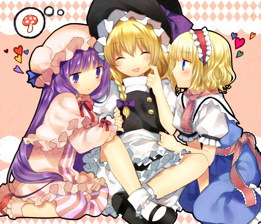 kirisame marisa, alice margatroid, and patchouli knowledge (touhou) drawn by hanabana_tsubomi