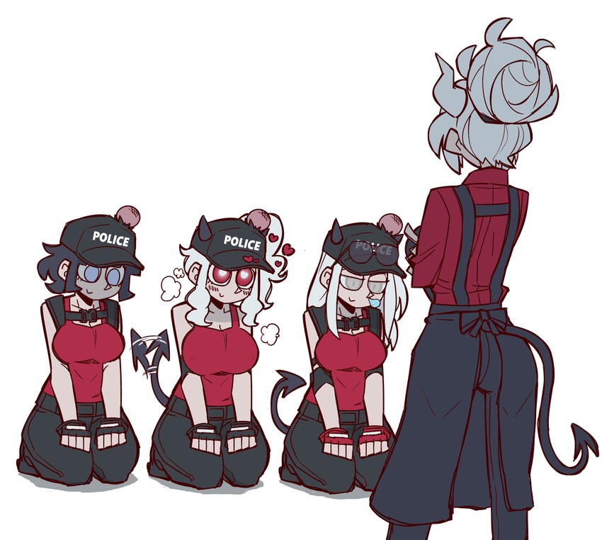 lucifer, modeus, justice, and azazel (helltaker) drawn by sharaku_koji