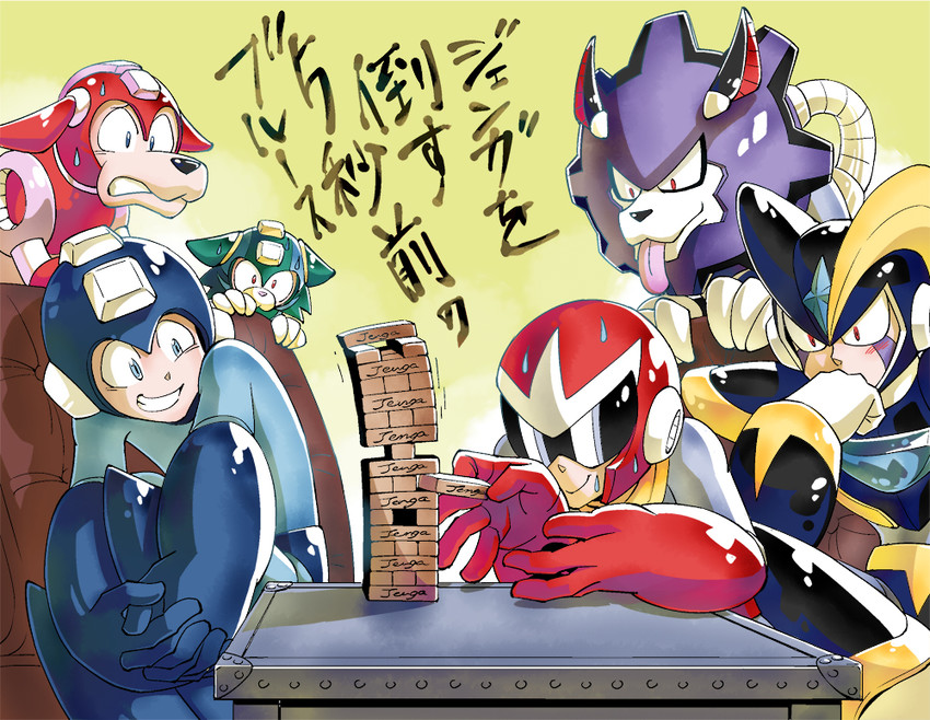 mega man, proto man, bass, rush, treble, and 1 more (mega man) drawn by b_no_hito
