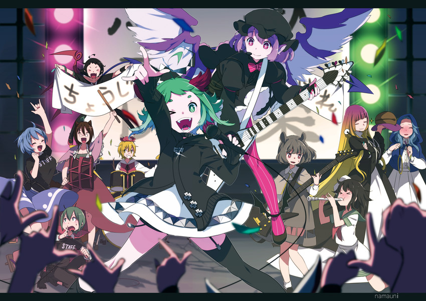 tatara kogasa, mystia lorelei, nazrin, hijiri byakuren, houjuu nue, and 6 more (touhou) drawn by namauni