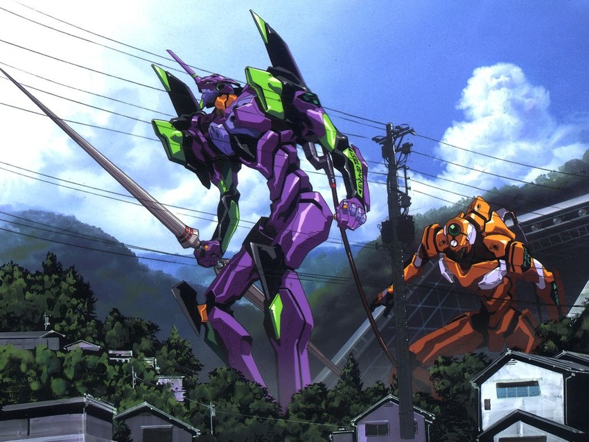 eva 01 and eva 00 (neon genesis evangelion) drawn by yoshinari_you