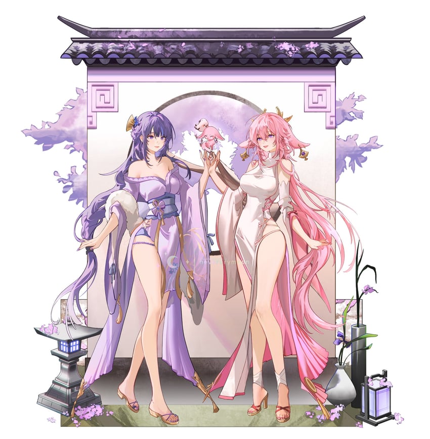 raiden shogun and yae miko (genshin impact) drawn by nevercrymoon
