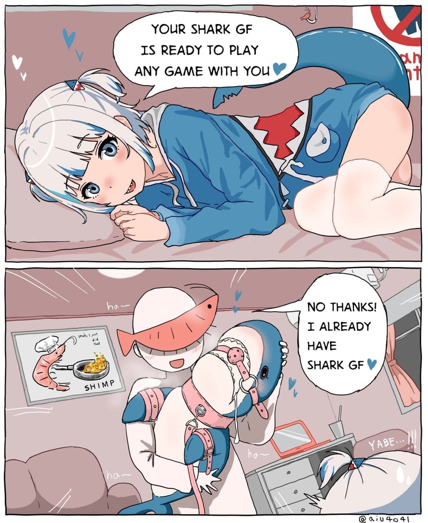 gawr gura and ebi-chan (hololive and 1 more) drawn by aiu404l