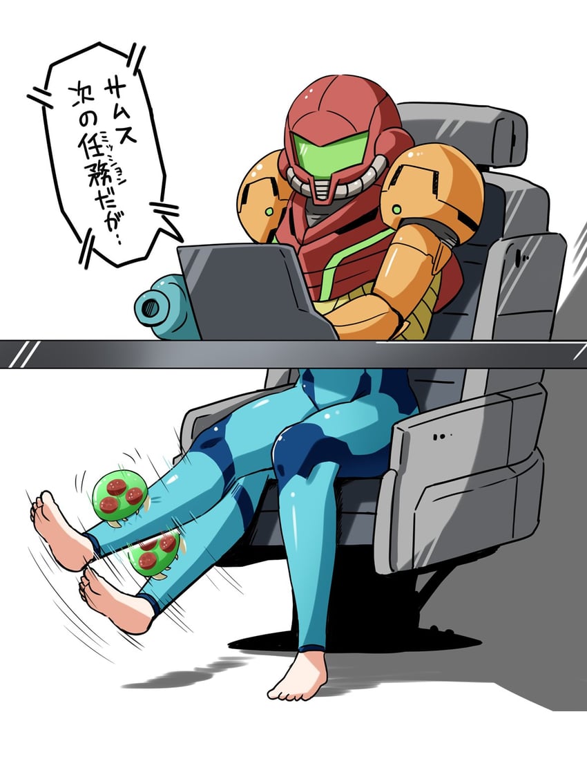 samus aran, metroid, and metroid larva (metroid) drawn by kitayama_miuki