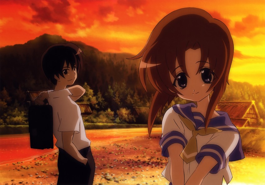 ryuuguu rena and maebara keiichi (higurashi no naku koro ni) drawn by sakai_kyuuta