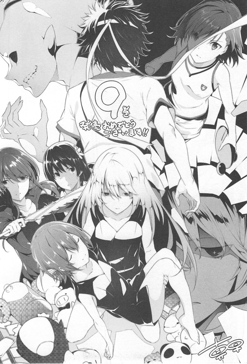 misaka mikoto, shokuhou misaki, kamijou touma, saten ruiko, gekota, and 3 more (toaru majutsu no index and 2 more) drawn by nanao_(mahaya)