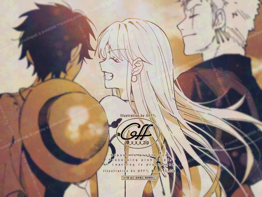 nami, monkey d. luffy, and roronoa zoro (one piece) drawn by yum_xoxo_yum
