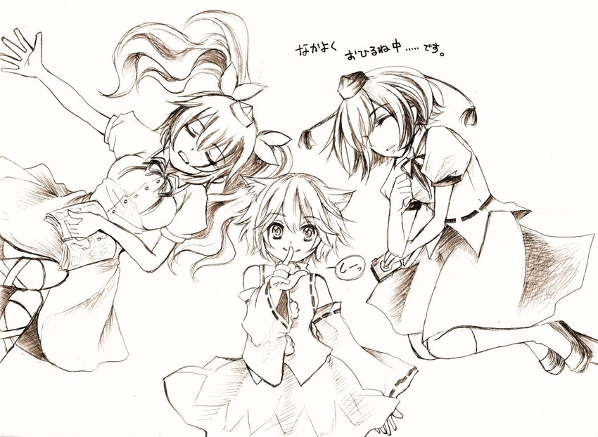 shameimaru aya, inubashiri momiji, and himekaidou hatate (touhou) drawn by izurito