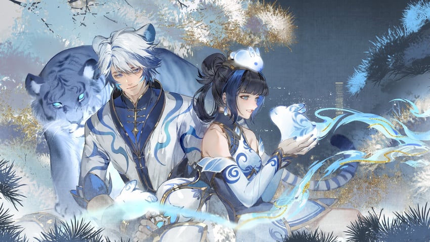 lux, ezreal, porcelain lux, and porcelain ezreal (league of legends) drawn by shuangbatian