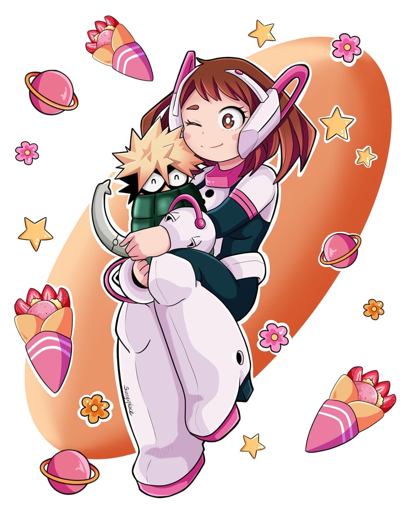 bakugou katsuki, uraraka ochaco, and dynamy (boku no hero academia) drawn by sunnyxplace