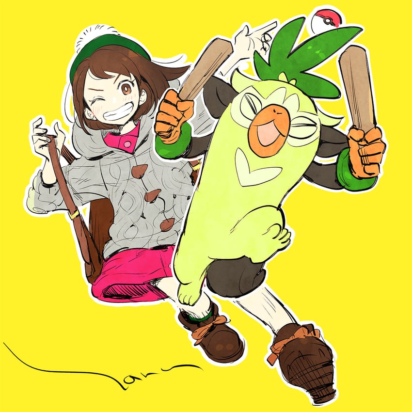gloria and thwackey (pokemon and 1 more) drawn by haruhashi