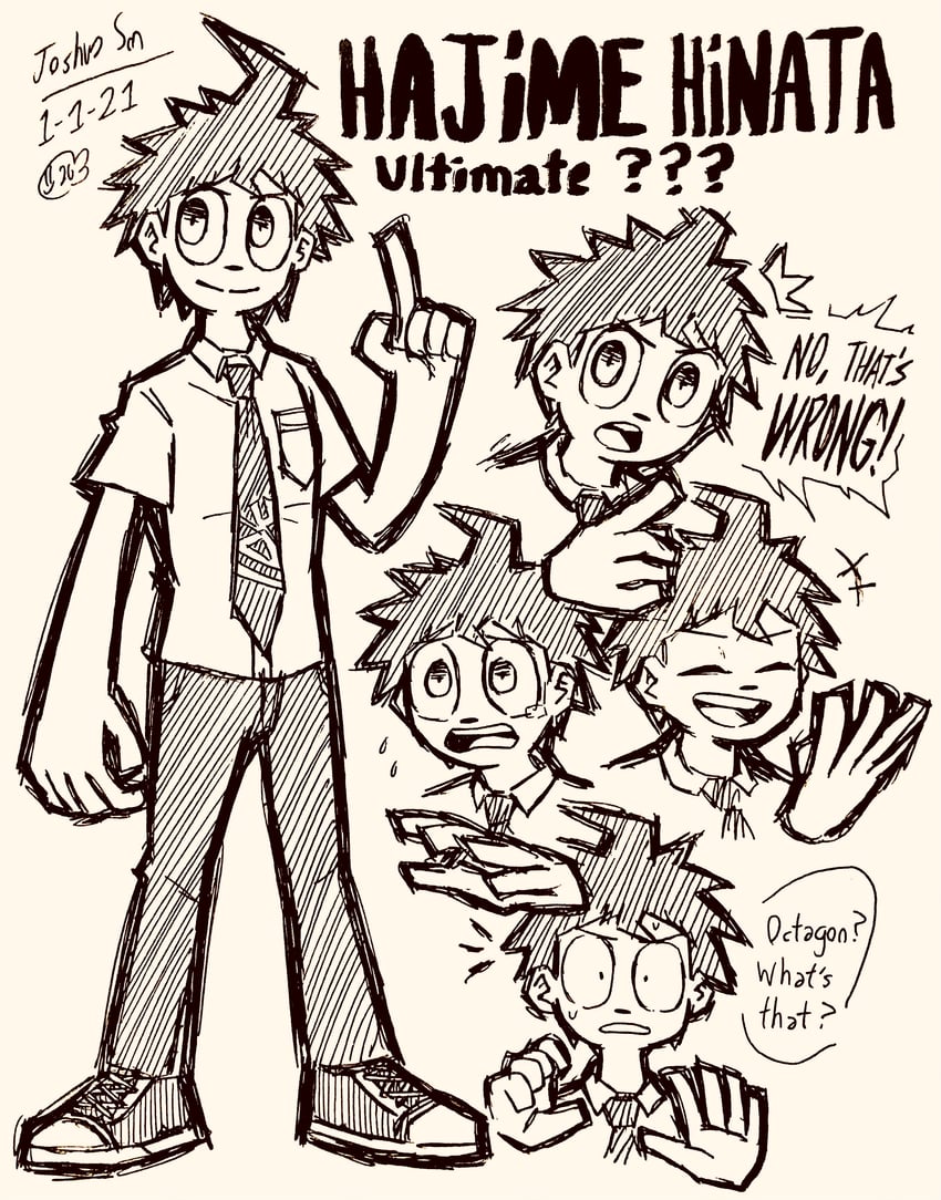 hinata hajime (danganronpa and 1 more) drawn by josh-s26
