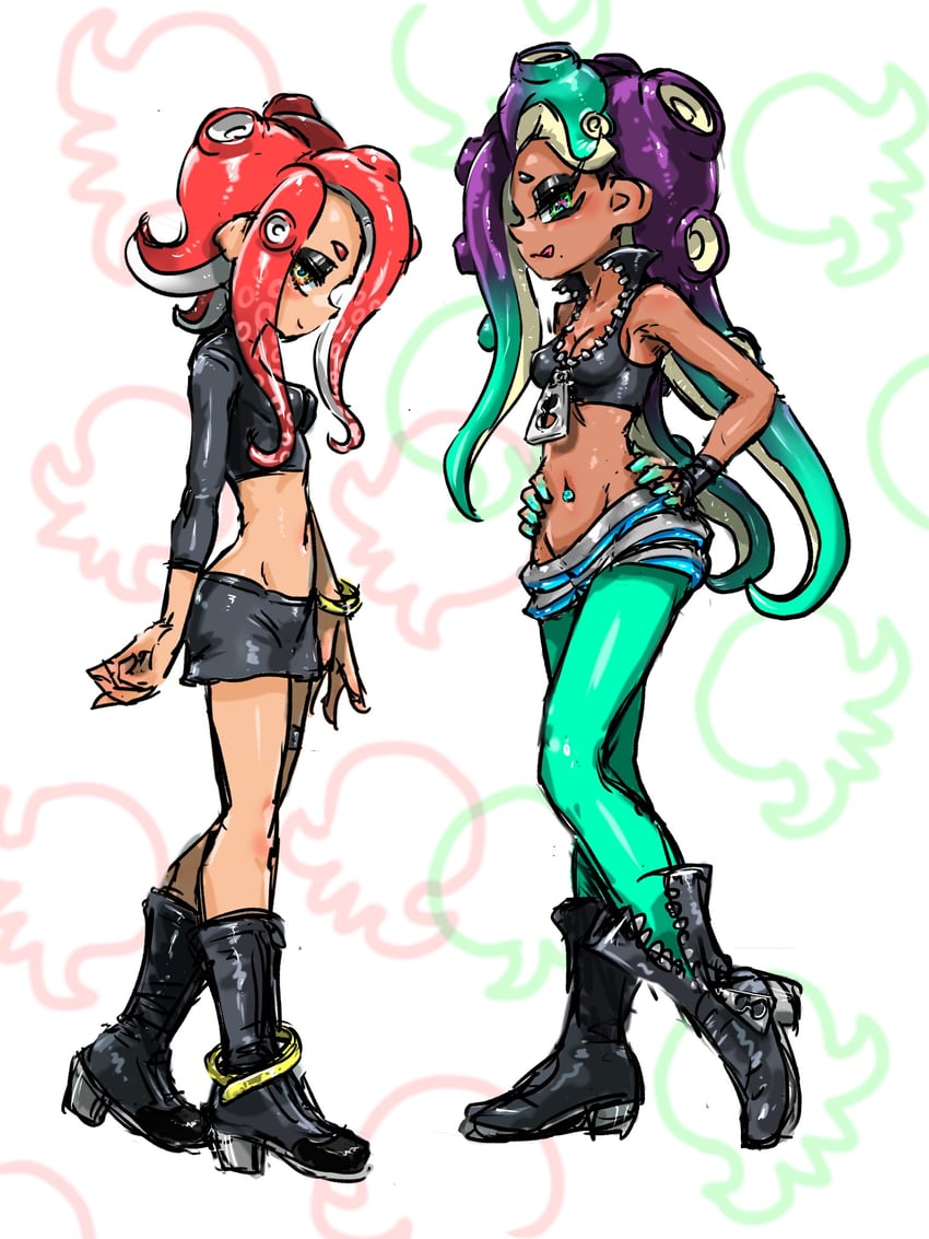 octoling player character, octoling girl, agent 8, and marina (splatoon and 2 more) drawn by koharu2.5