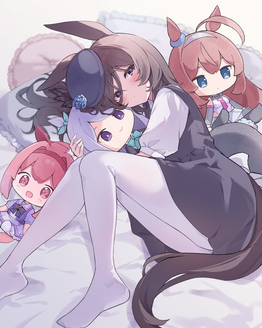 rice shower, mejiro mcqueen, mihono bourbon, and haru urara (umamusume) drawn by mola_mola