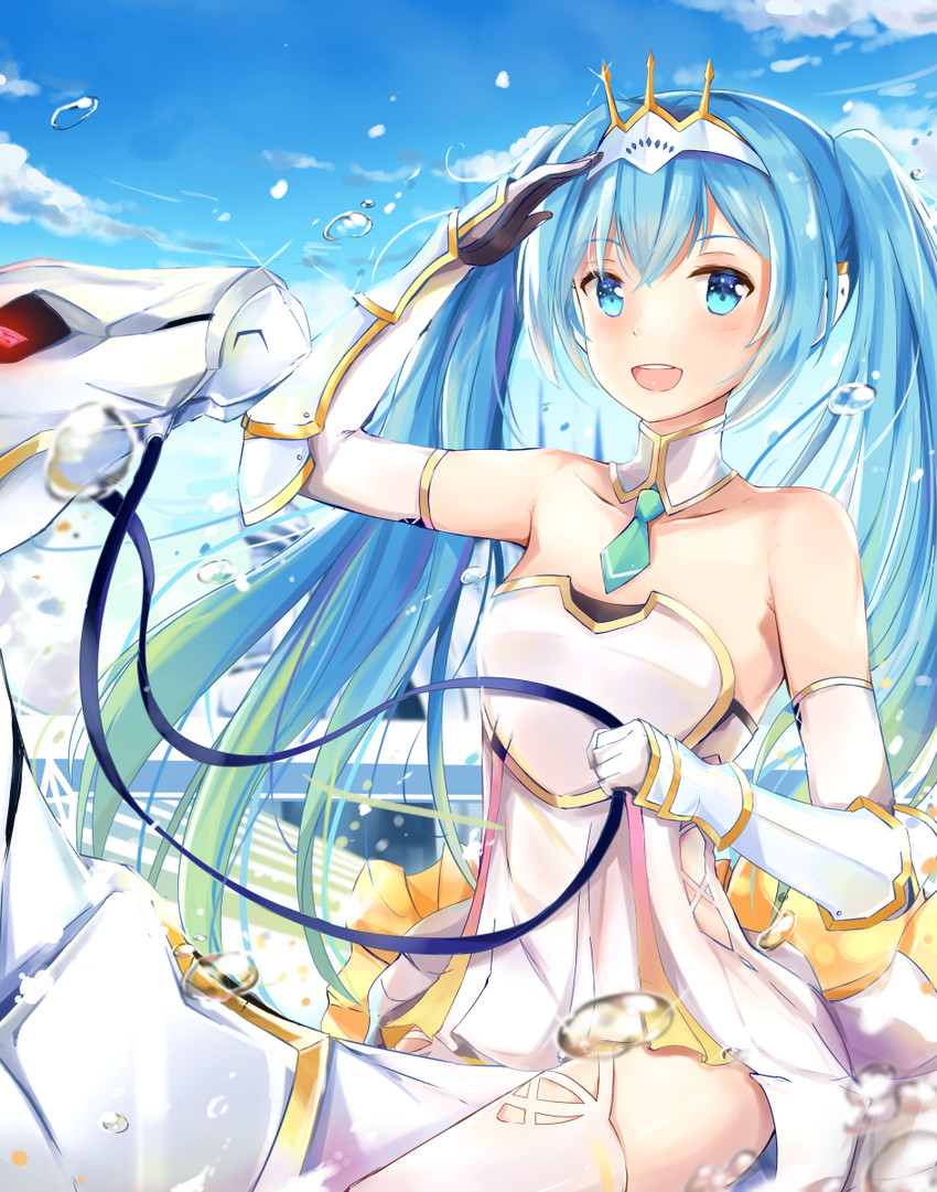 hatsune miku and racing miku (vocaloid and 2 more) drawn by konka