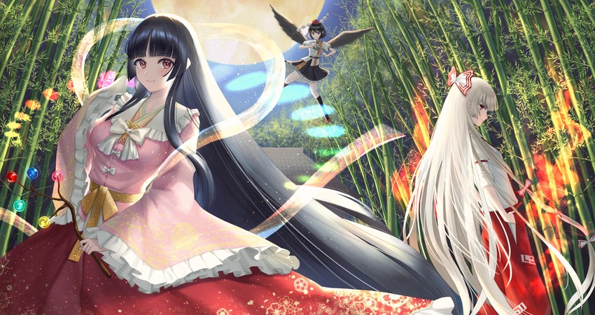 shameimaru aya, fujiwara no mokou, and houraisan kaguya (touhou) drawn by uni_(uni9248)