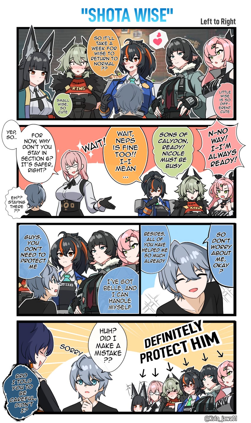 hoshimi miyabi, belle, jane doe, wise, nicole demara, and 3 more (zenless zone zero) drawn by kulojawa