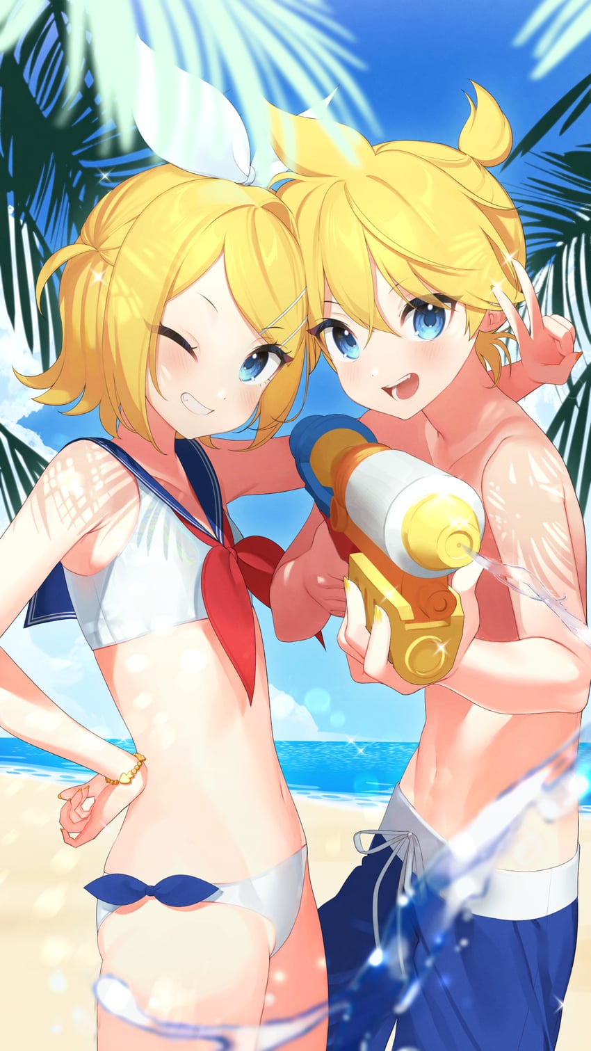 kagamine rin and kagamine len (vocaloid) drawn by mono_(mono_zzz)