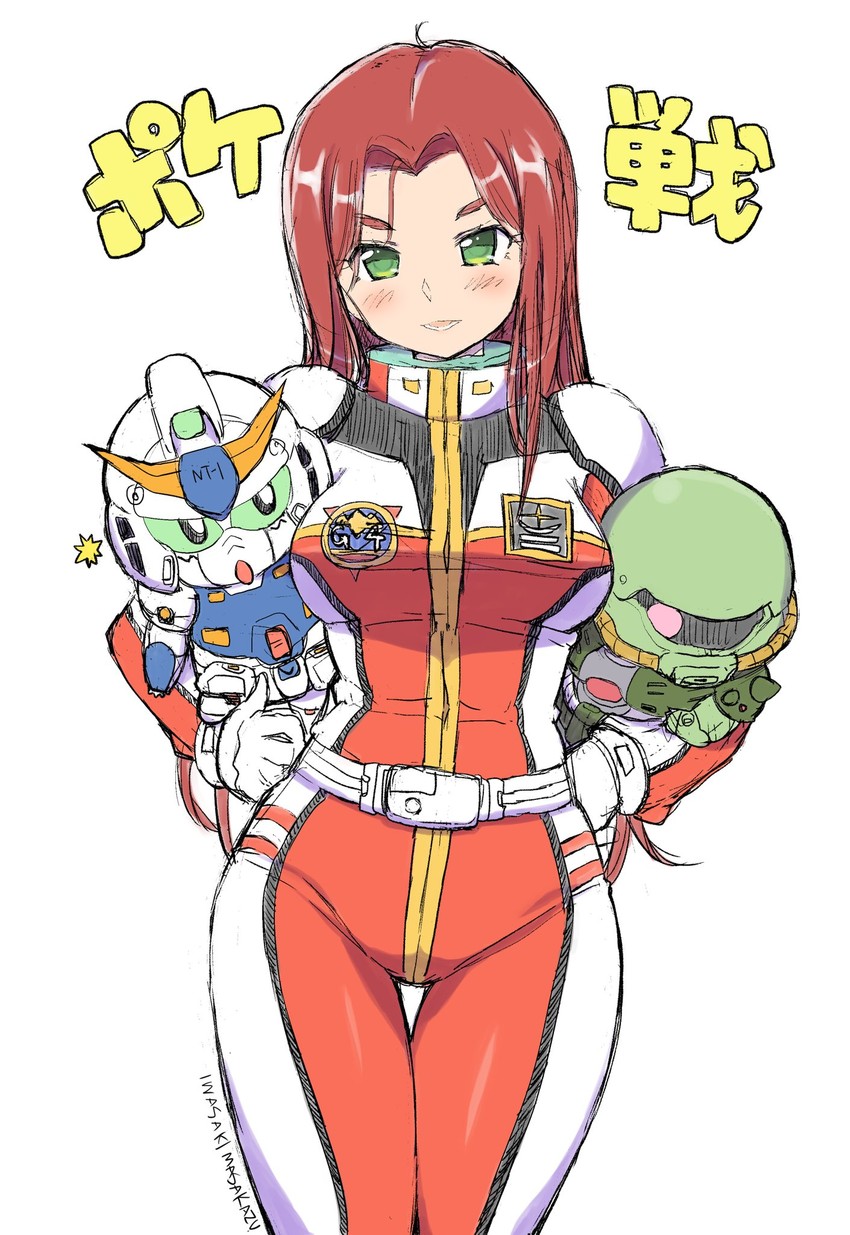 christina mackenzie, gundam alex, and zaku ii fz kai (gundam and 2 more) drawn by iwasaki_masakazu