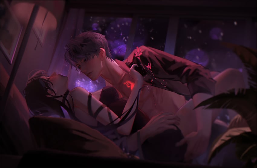 protagonist and rafayel (love and deepspace) drawn by rakoifish