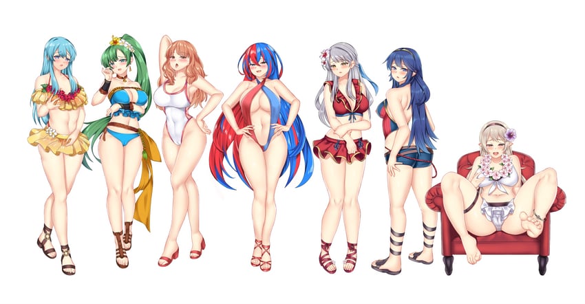 female corrin, lyn, female alear, micaiah, eirika, and 2 more (fire emblem and 8 more) drawn by nabunabu