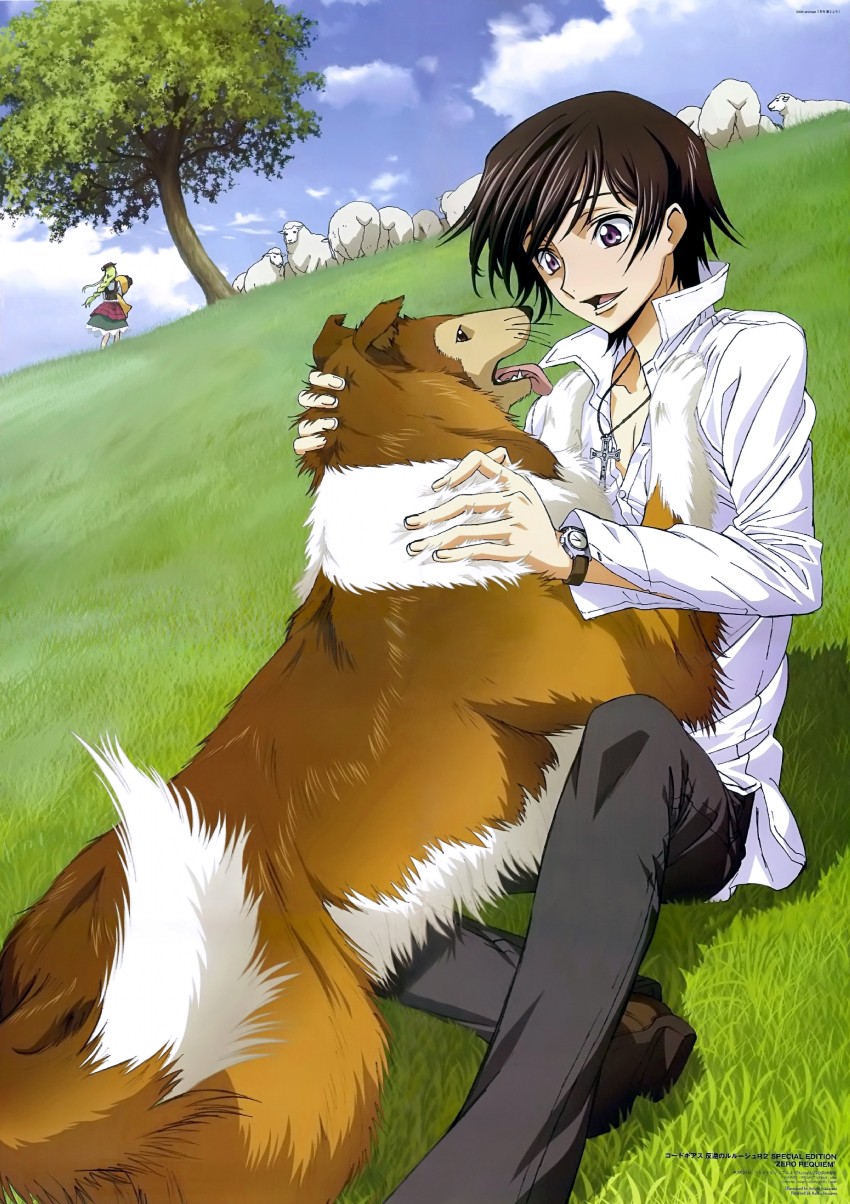 c.c., lelouch vi britannia, cheese-kun, and laclaire (code geass) drawn by nakatani_seiichi