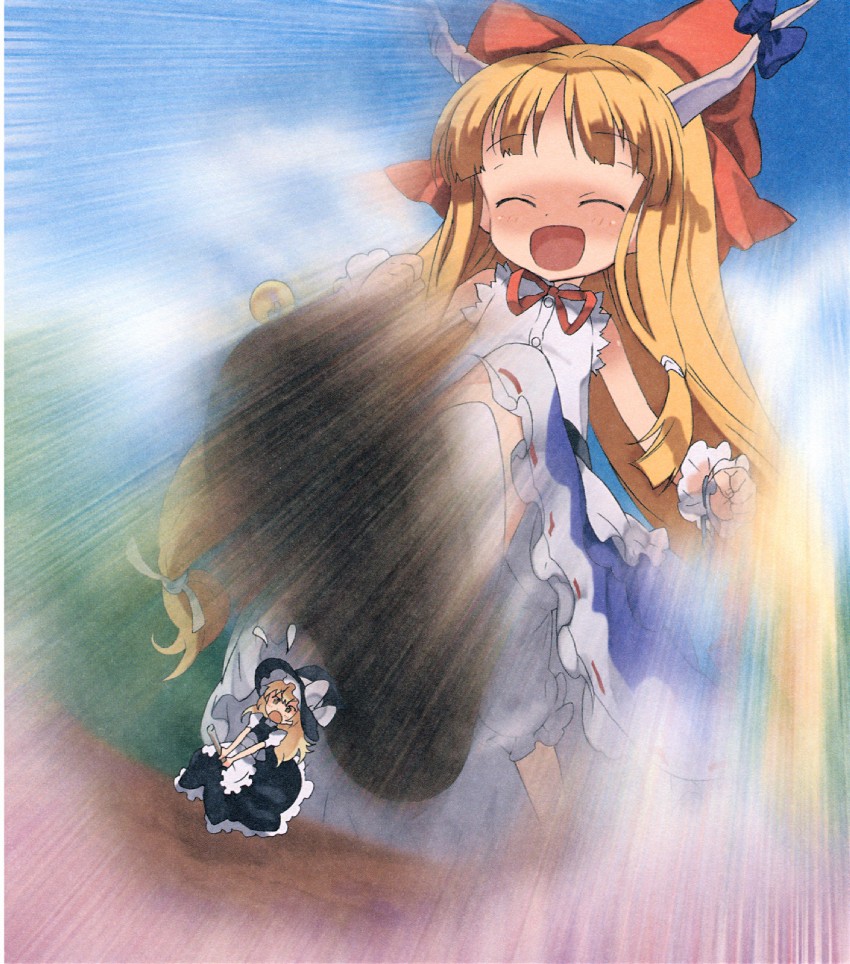 kirisame marisa and ibuki suika (touhou) drawn by moriki_takeshi