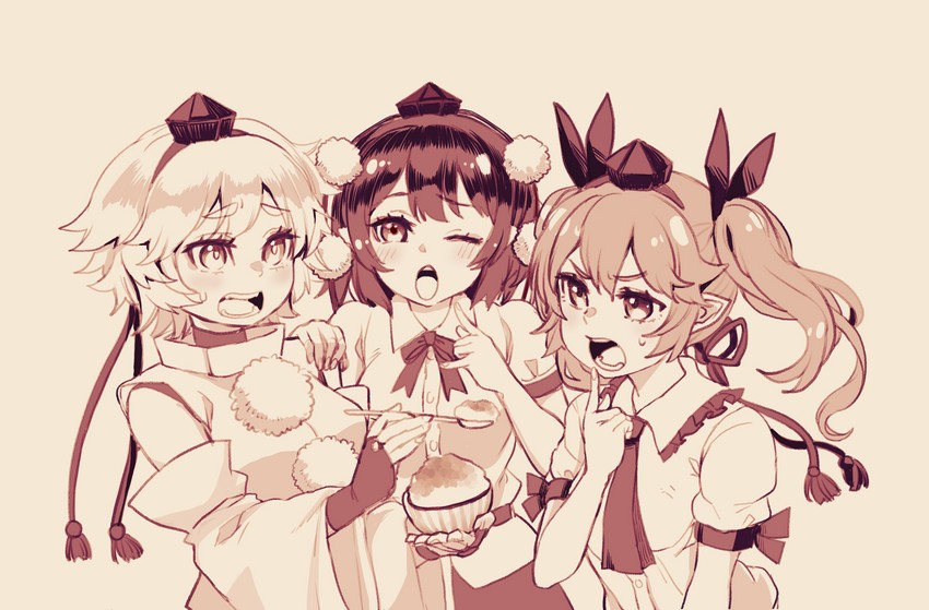 shameimaru aya, inubashiri momiji, and himekaidou hatate (touhou) drawn by natsushiro
