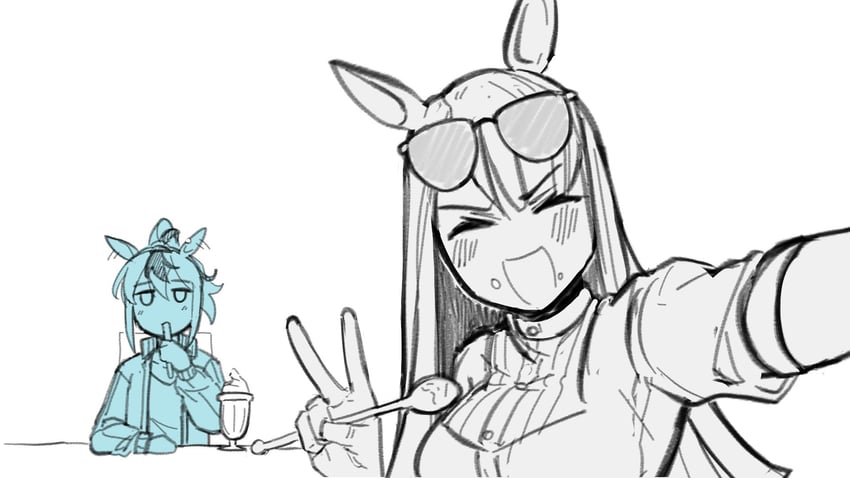 cyan and superstitional realism (horse race tests) drawn by mir_(miryumiya)