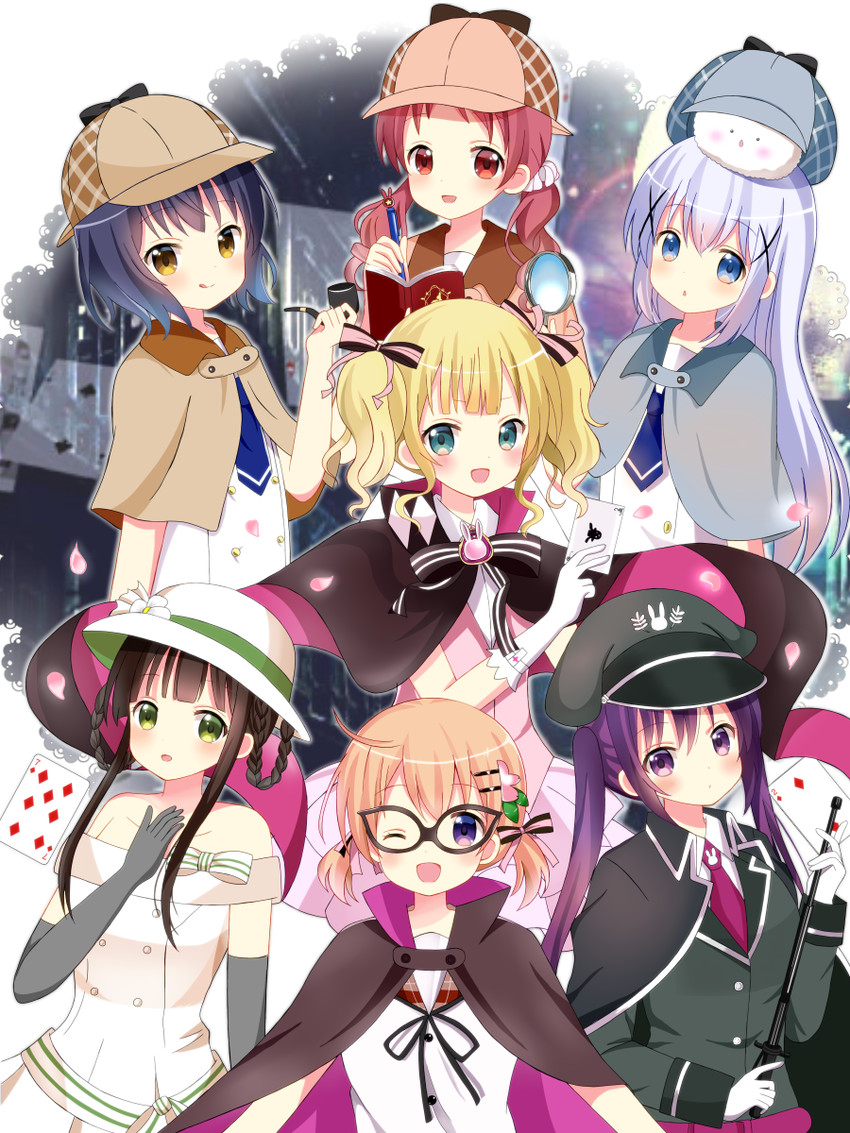 kafuu chino, hoto cocoa, kirima syaro, tippy, tedeza rize, and 4 more (gochuumon wa usagi desu ka?) drawn by ryoutan