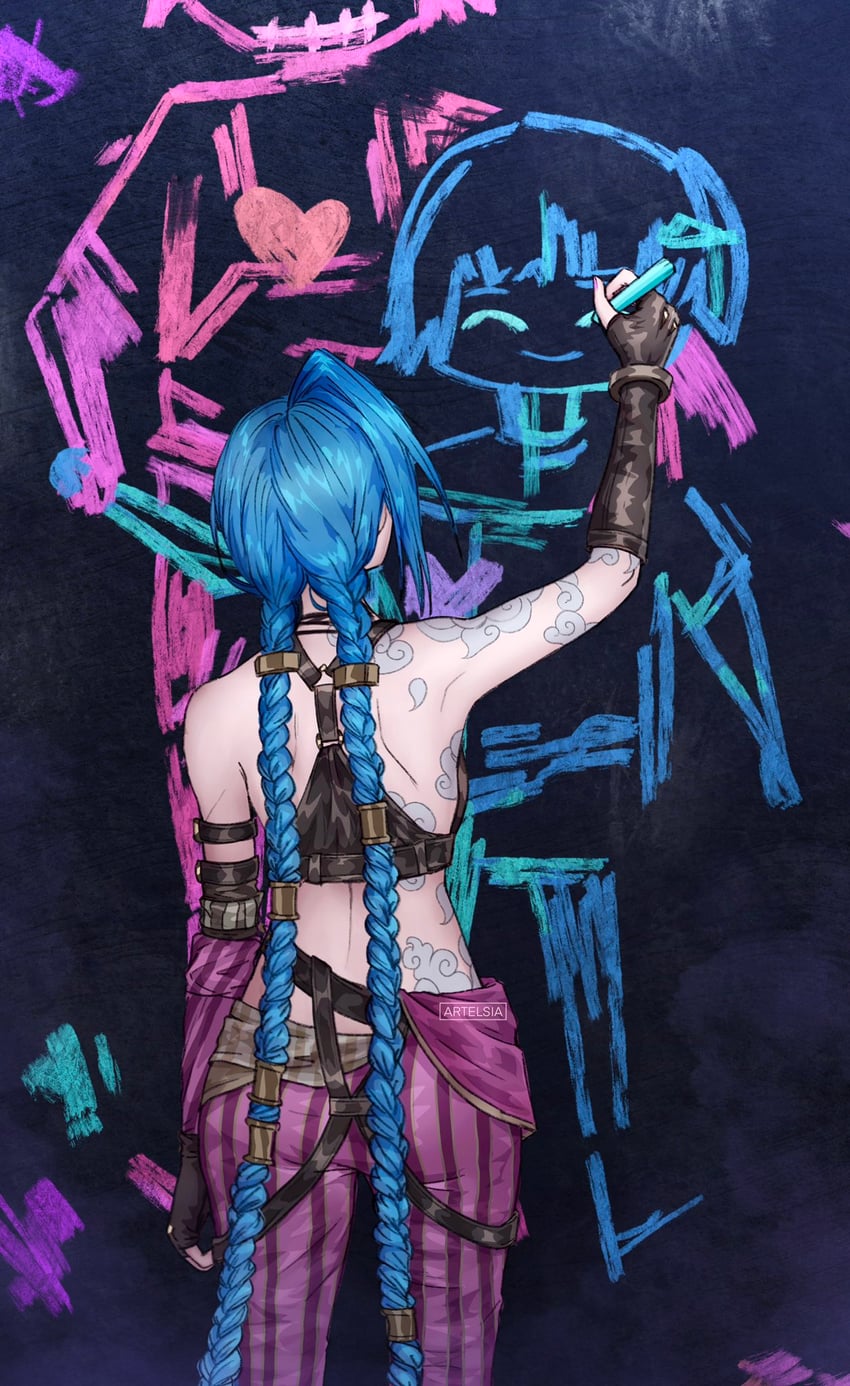 jinx, vi, arcane jinx, arcane vi, and powder (league of legends and 1 more) drawn by artelsia