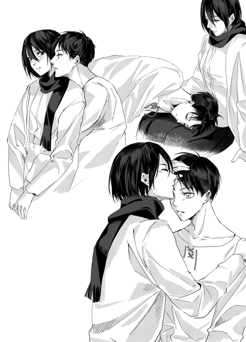 mikasa ackerman and eren yeager (shingeki no kyojin) drawn by zhuse_fuxianqing