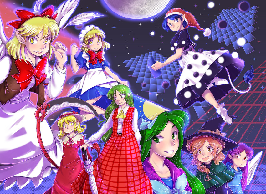 kirisame marisa, kazami yuuka, doremy sweet, mima, elly, and 3 more (touhou and 1 more) drawn by muutzi