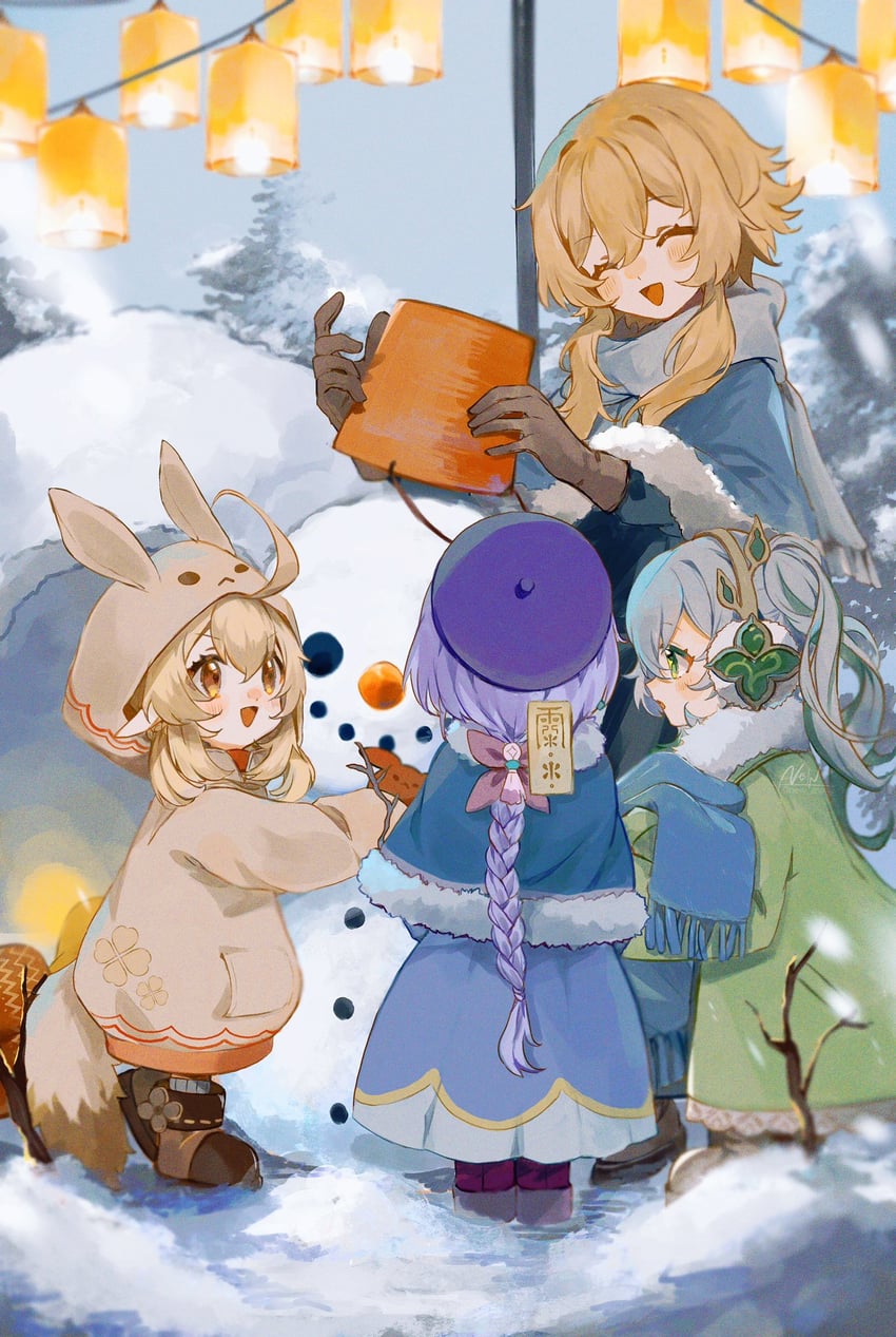lumine, nahida, klee, qiqi, and dodoco (genshin impact) drawn by new_(new_gnsn)