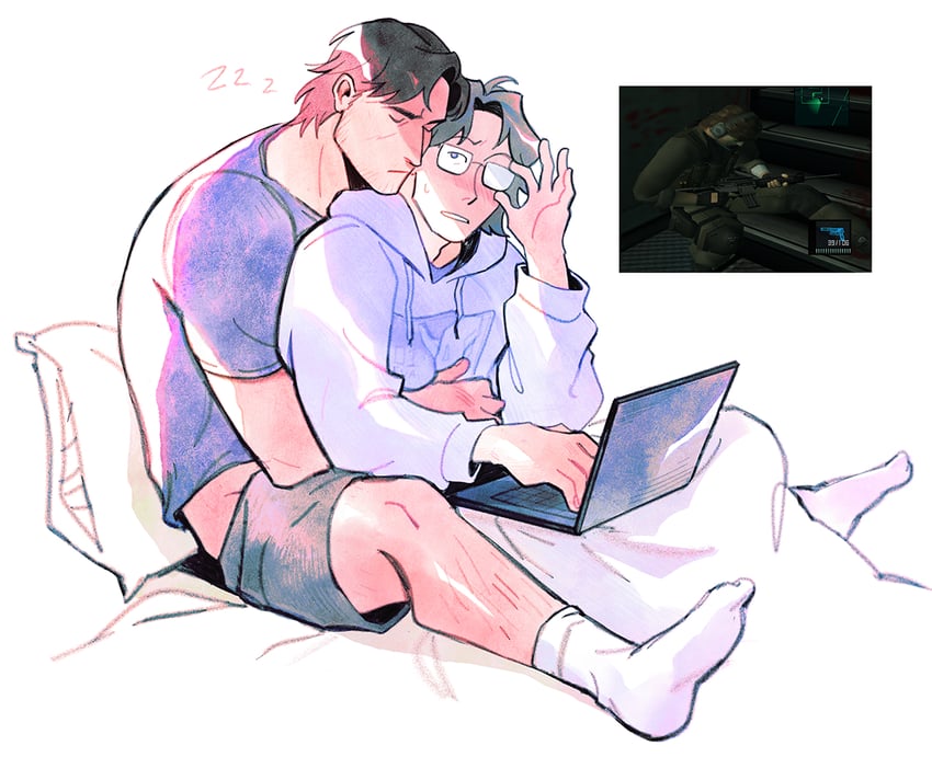 solid snake and hal emmerich (metal gear and 2 more) drawn by chun_(moonlessgown)
