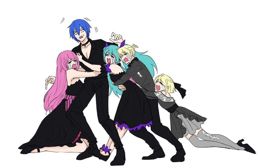 hatsune miku, kagamine rin, kagamine len, megurine luka, and kaito (vocaloid and 2 more) drawn by midori_(310ri_23)