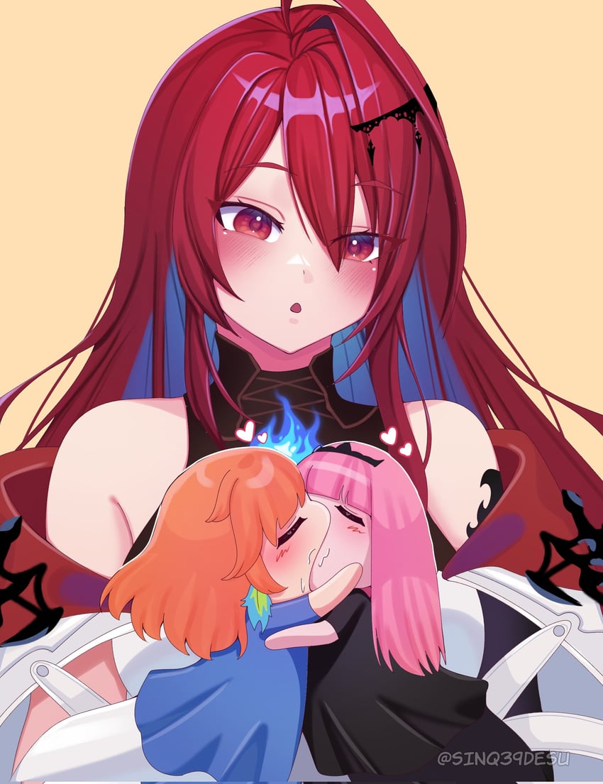 mori calliope, takanashi kiara, and elizabeth rose bloodflame (hololive and 1 more) drawn by sinq39desu