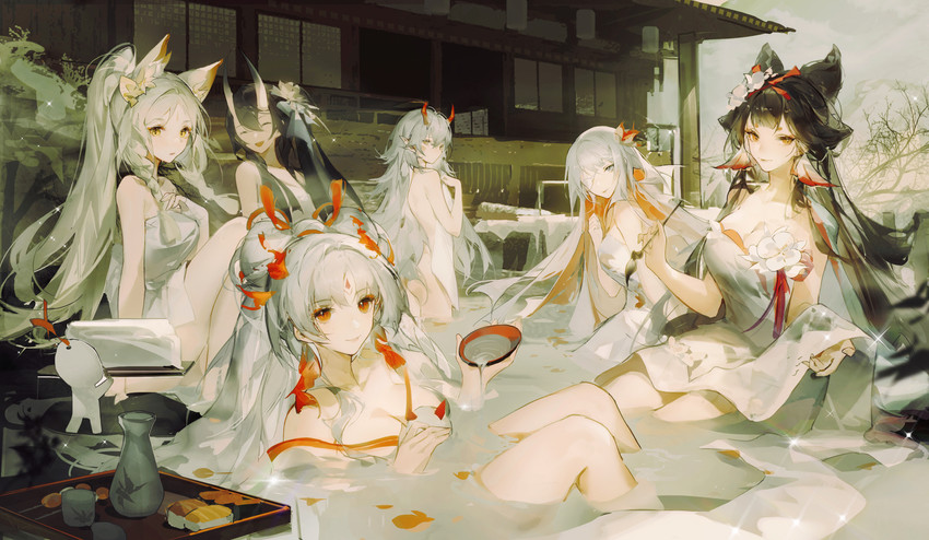 youtou hime, hakurou, shiranui, kachou fuugetsu, akakage youtou hime, and 1 more (onmyoji) drawn by ruoganzhao