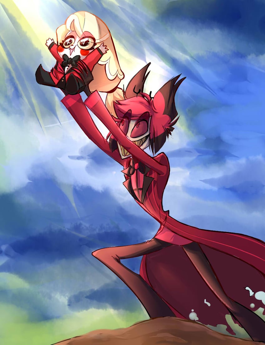 charlie morningstar and alastor (hazbin hotel and 1 more) drawn by user_nccx8238