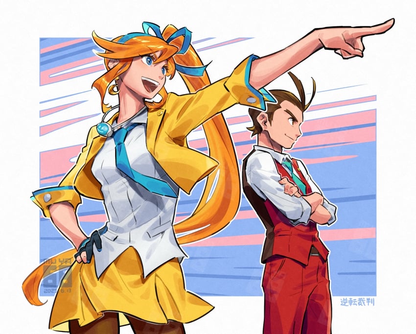apollo justice and athena cykes (ace attorney) drawn by skyloop19
