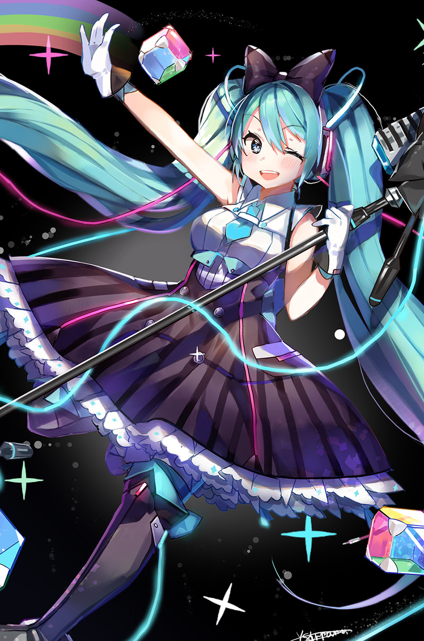 hatsune miku and magical mirai miku (vocaloid and 1 more) drawn by popuru