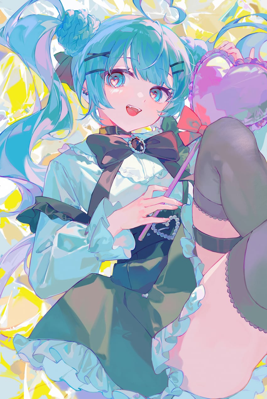 hatsune miku (vocaloid and 1 more) drawn by hlymoriia