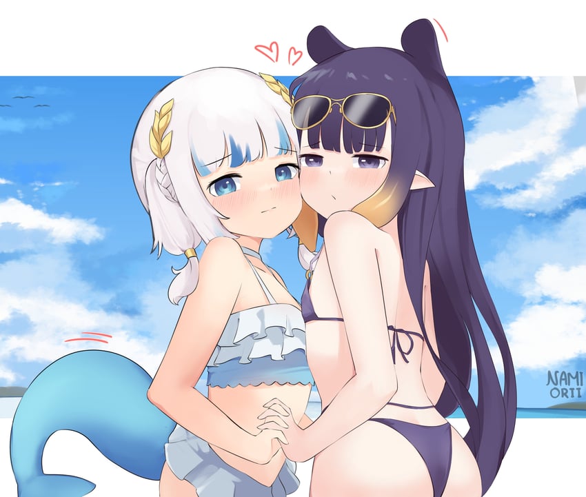 gawr gura and ninomae ina'nis (hololive and 1 more) drawn by namiorii