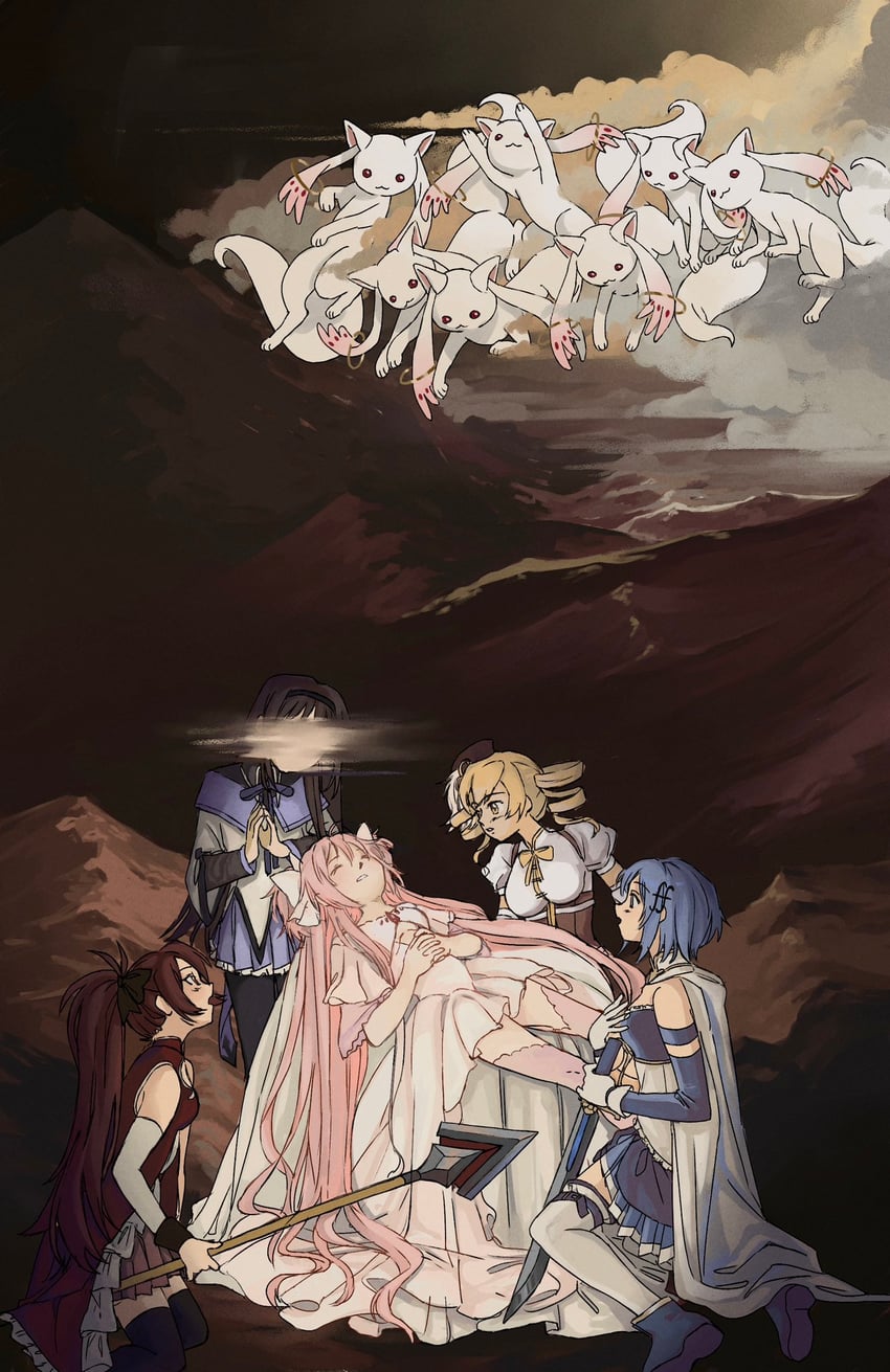 akemi homura, kaname madoka, miki sayaka, sakura kyoko, tomoe mami, and 2 more (mahou shoujo madoka magica and 1 more) drawn by corduroy_(cordrawroy)